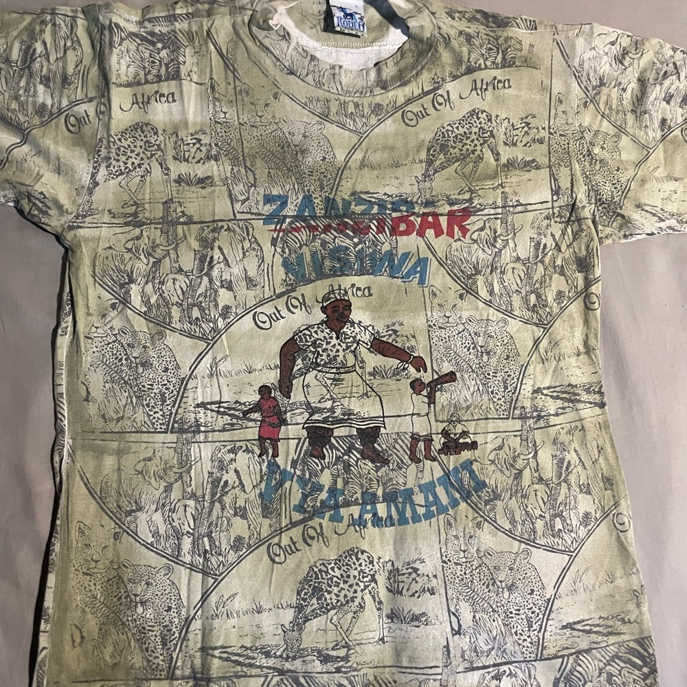 Green and Red Short Sleeve Tee with All-Over Print